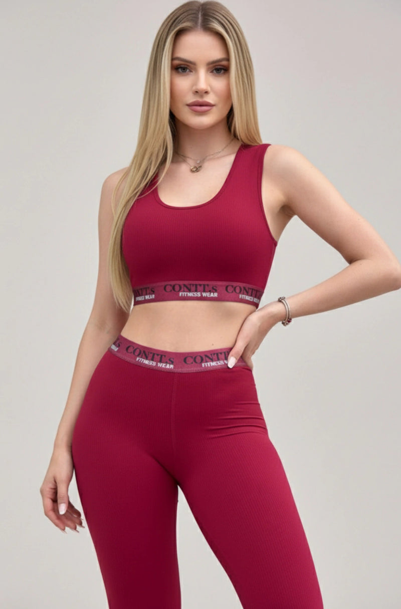 Conjunto legging comum de elástico framboesa
