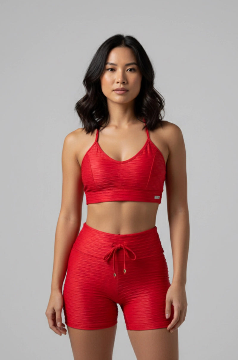 Short empina bumbum brocado vermelho