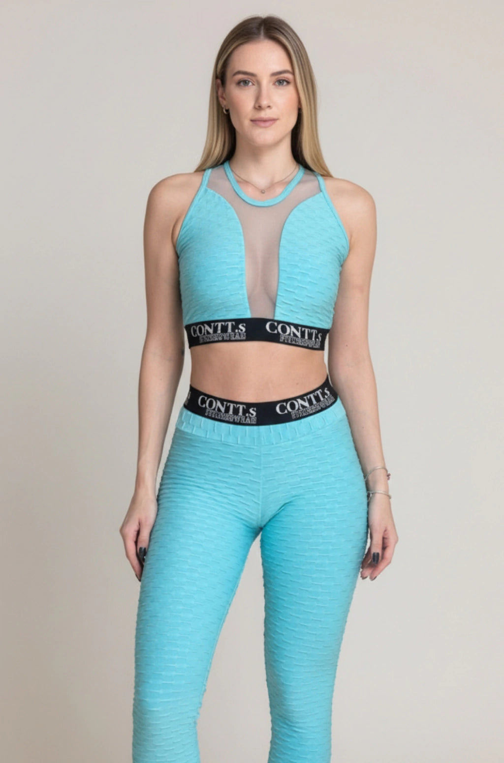 Conjunto Legging Empina Bumbum Brocado Azul