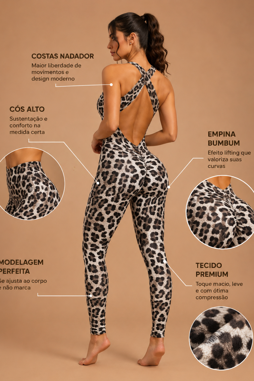 Macacão empina bumbum animal print onça