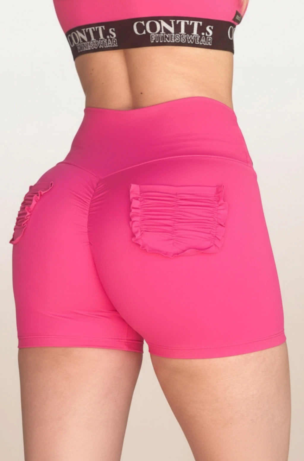Short Cintura Alta Empina Bumbum Bolsinho Pink