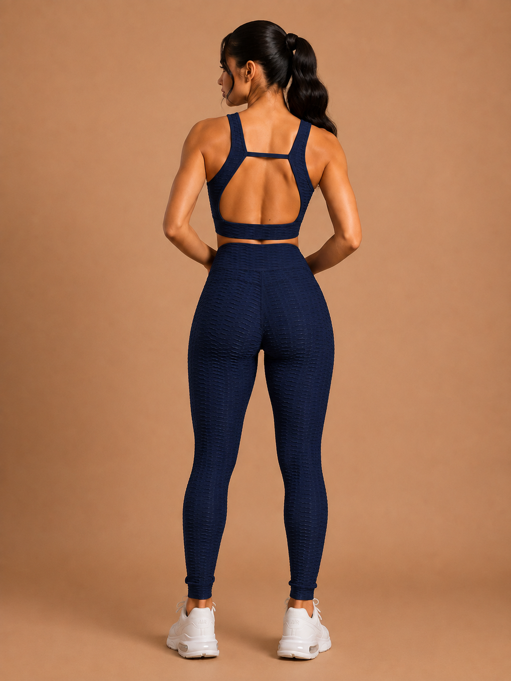 Conjunto Legging cintura alta modeladora brocada Azul Marinho