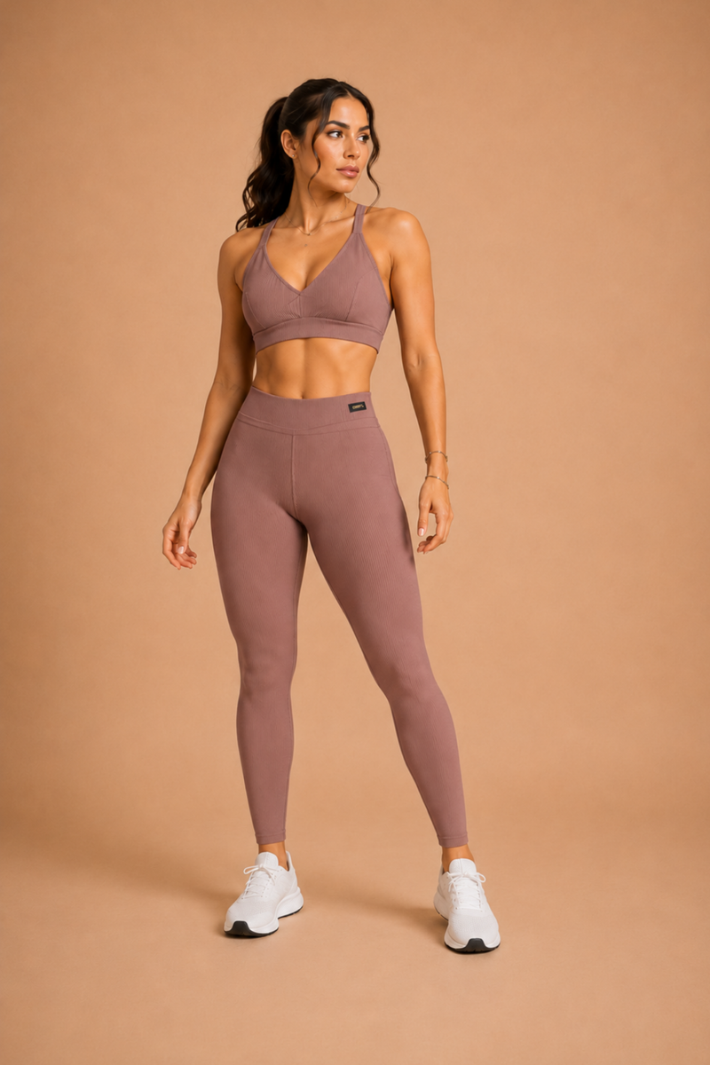 Legging cintura alta canelada capuccino milano