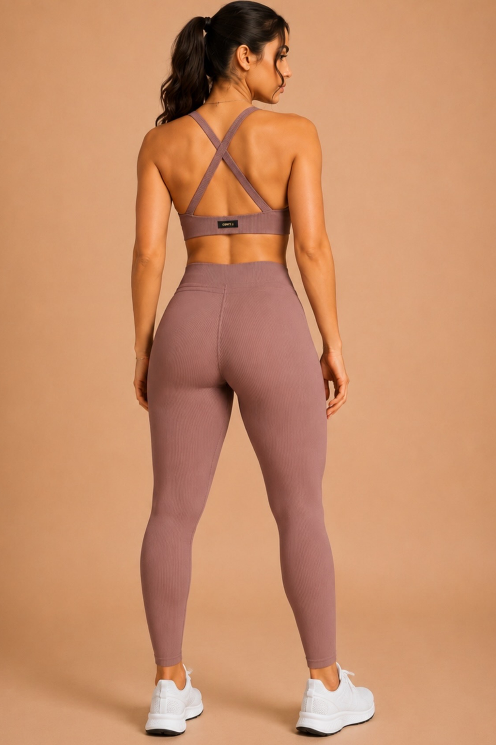 Legging cintura média canelada capuccino